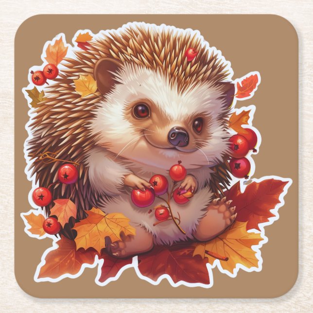 Igel-Abenteuer im Herbst Rechteckiger Pappuntersetzer (Vorderseite)