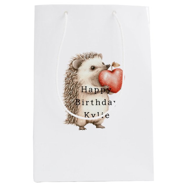 Igel Apple Heart Birthday Mittlere Geschenktüte (Vorderseite)