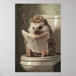Igel auf Toilette Druck, Lustige Badezimmer KI Kun Poster