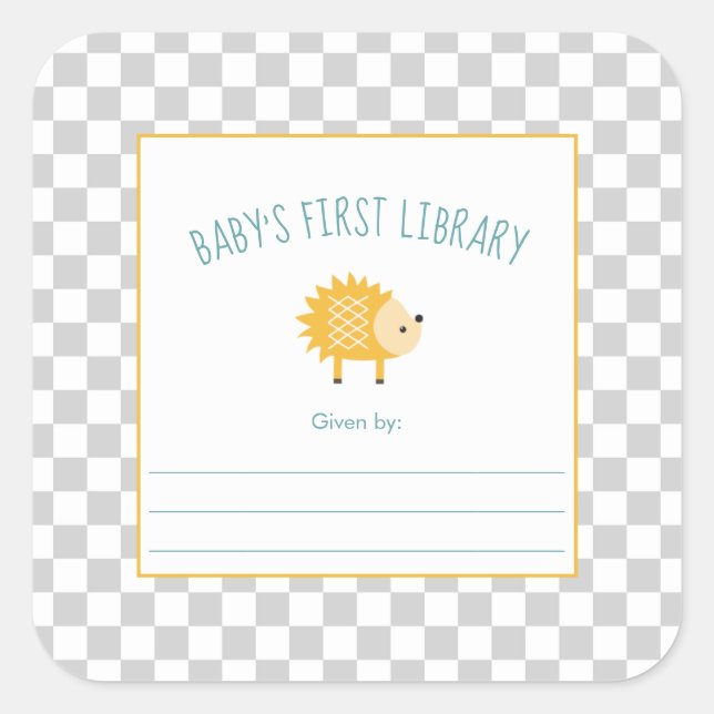 Igel Baby's First Library Buchzeichen Quadratischer Aufkleber (Vorderseite)