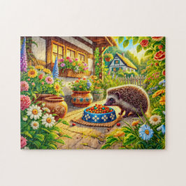 Igel bei Cat Food on Terrace Puzzle