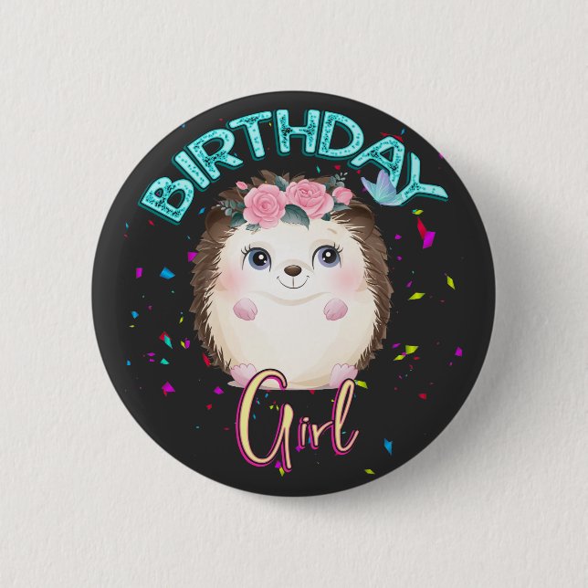 Igel Birthday Girl Party Geschenke Button (Vorderseite)