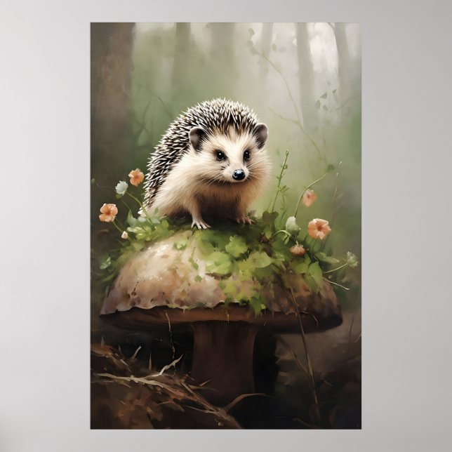 Igel Botanischer Druck, Forestcore-Tier Poster (Vorne)