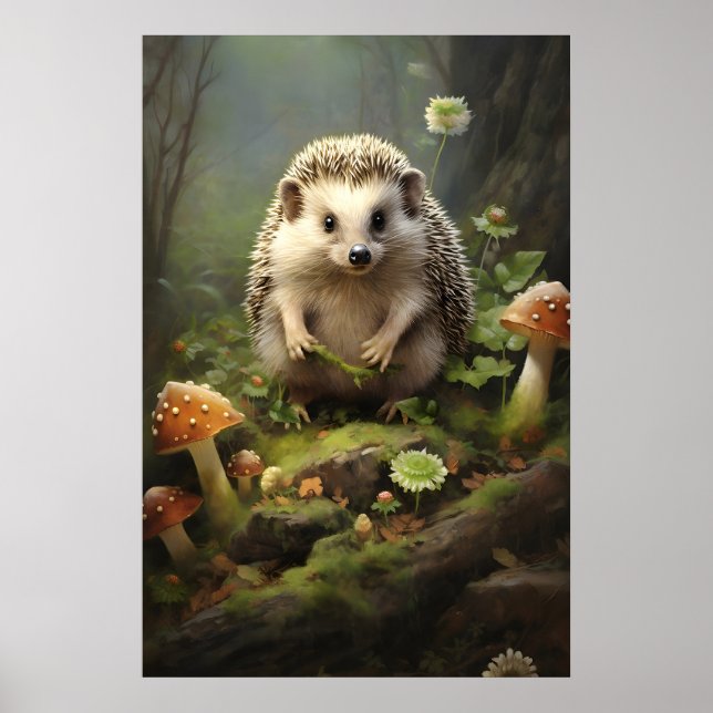 Igel Botanischer Wanddruck, Forestcore-Tier Poster (Vorne)