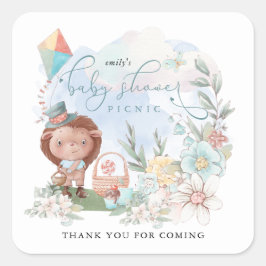 Igel Boy Baby Shower Picnic Florals Vielen Dank Quadratischer Aufkleber