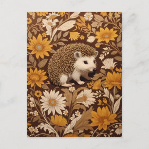 Igel-Braun-Blumenmuster William Morris Inspiriert Postkarte