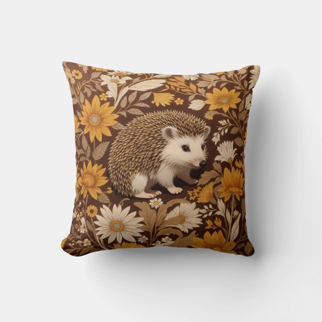 Igel Brown Floral William Morris Inspiriert Kissen (Vorderseite)