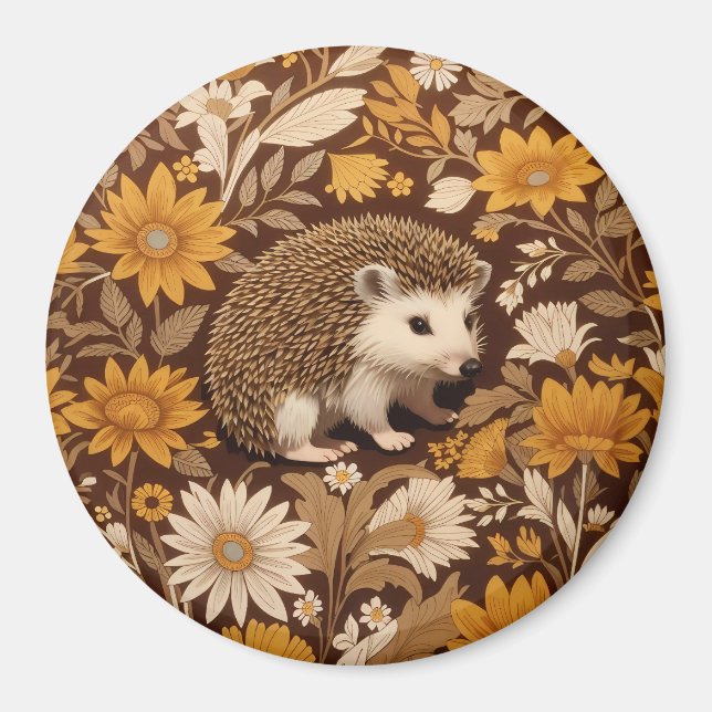 Igel Brown Floral William Morris Inspiriert Magnet (Vorne)