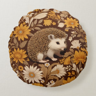 Igel Brown Floral William Morris Inspiriert Rundes Kissen