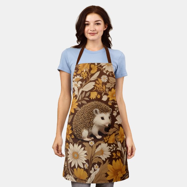Igel Brown Floral William Morris Inspiriert Schürze (Getragen)