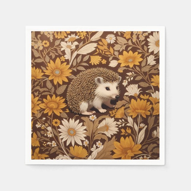 Igel Brown Floral William Morris Inspiriert Serviette (Vorderseite)