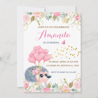 Igel Bugballons Rosa Blütengeburten Einladung