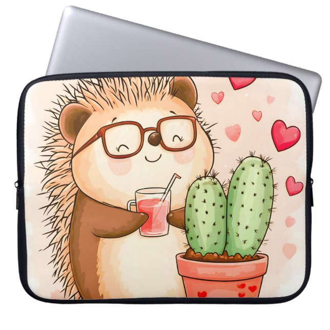Igel Cactus Cheers Watercolor Laptopschutzhülle (Vorderseite)