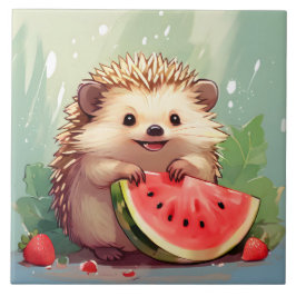 Igel, der ein Stück Wassermelone genießt Fliese