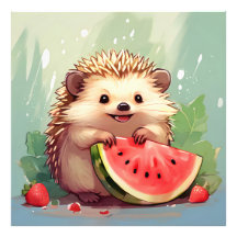 Igel, der ein Stück Wassermelone genießt