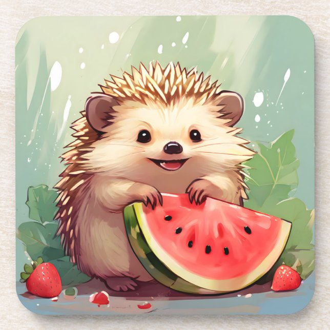 Igel, der ein Stück Wassermelone genießt Getränkeuntersetzer (Vorderseite)