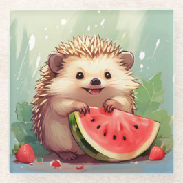 Igel, der ein Stück Wassermelone genießt Glasuntersetzer