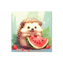 Igel, der ein Stück Wassermelone genießt