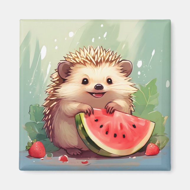 Igel, der ein Stück Wassermelone genießt Magnet (Vorne)