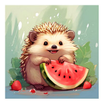 Igel, der ein Stück Wassermelone genießt
