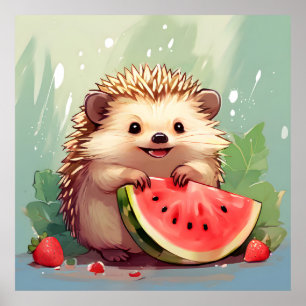 Igel, der ein Stück Wassermelone genießt Poster