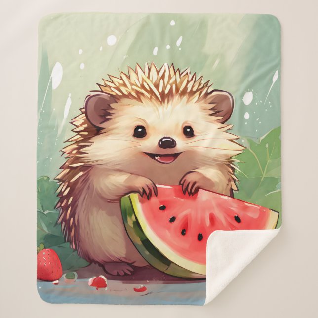 Igel, der ein Stück Wassermelone genießt Sherpadecke (Vorderseite)