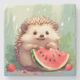 Igel, der ein Stück Wassermelone genießt Steinuntersetzer