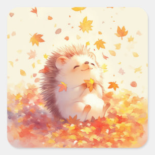 Igel Die Freude der fallenden Blätter Quadratischer Aufkleber
