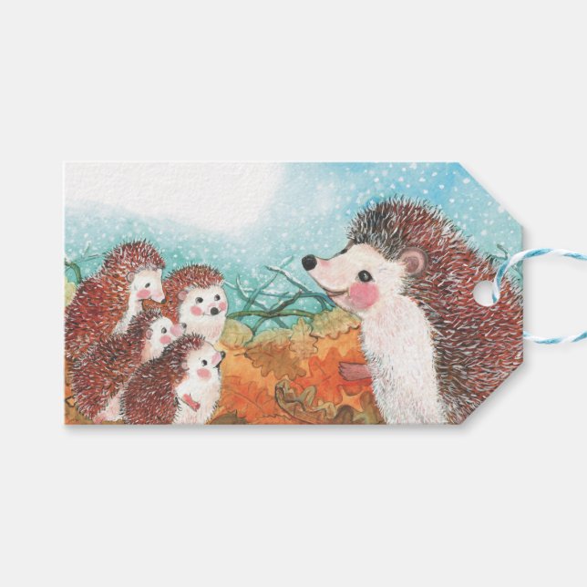 Igel, die miteinander sprechen Illustration Geschenkanhänger (Vorderseite (Horizontal))