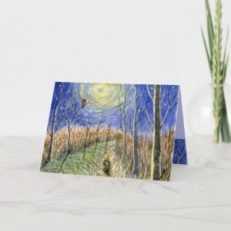 Igel, Eule, Mond und Sterne Wasserfarbe Karte