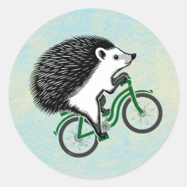 Igel Fahrradfahren auf blauem Hintergrund Runder Aufkleber