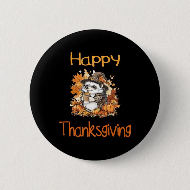 Igel Fall Erntedank glücklich Thanksgiving Button (Vorderseite)
