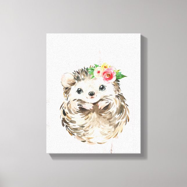 Igel "Floral" in Aquarellfarben, Landtiere Leinwanddruck (Vorderseite)