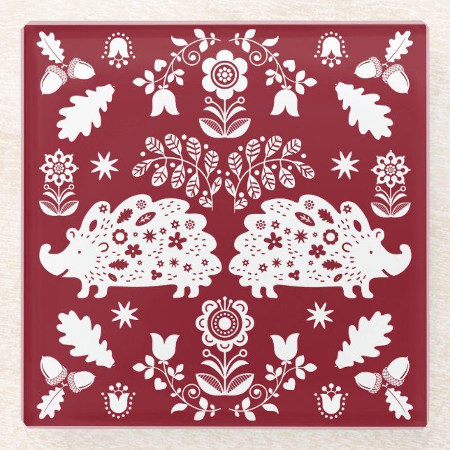 Igel Folk Art Glasuntersetzer (Vorderseite)