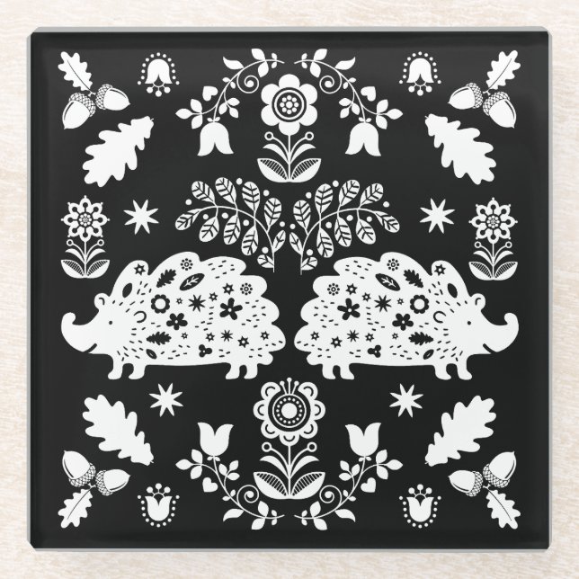 Igel Folk Art Glasuntersetzer (Vorderseite)