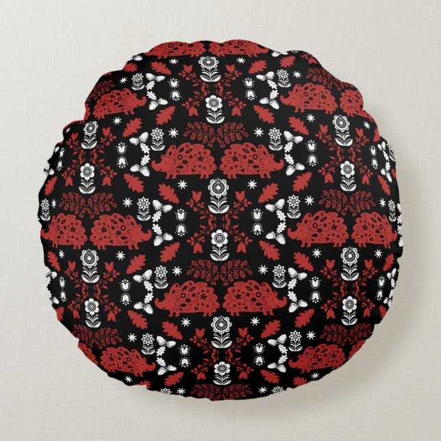 Igel Folk Art Rundes Kissen (Vorderseite)