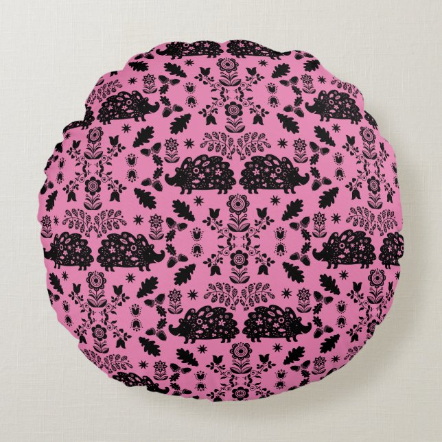 Igel Folk Art Rundes Kissen (Vorderseite)