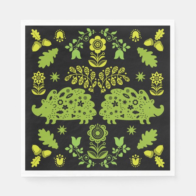 Igel Folk Art Serviette (Vorderseite)