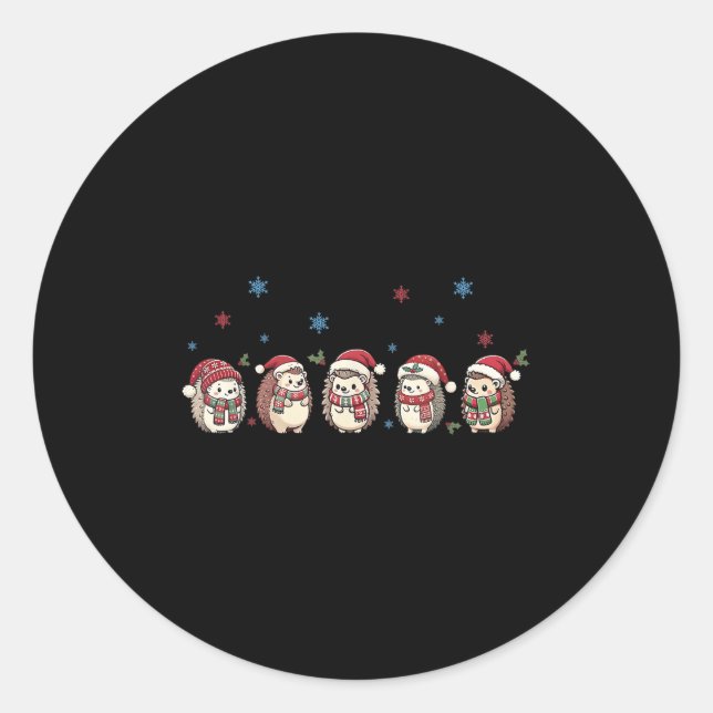 Igel Frohe Weihnachts-Sweater, Igel Santa X Runder Aufkleber (Vorderseite)