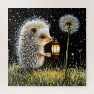 Igel hält Laterne neben Löwenzahn Puzzle