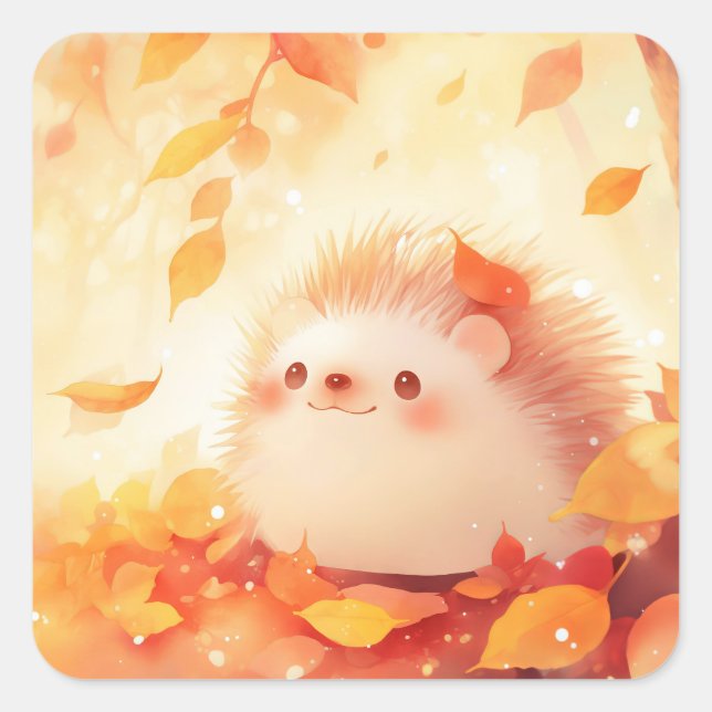Igel Herbstrückgang Quadratischer Aufkleber (Vorderseite)