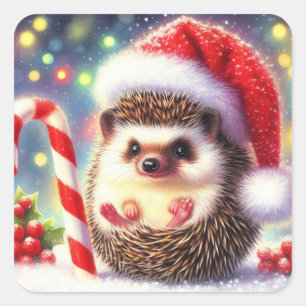 Igel Holiday Hedgie Geschenkklammer Quadratischer Aufkleber