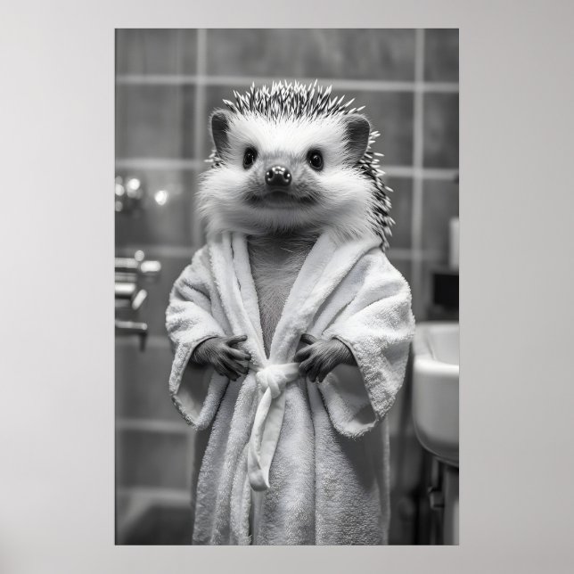 Igel im Bademantel Kunstprint, Lustiges Badezimmer Poster (Vorne)