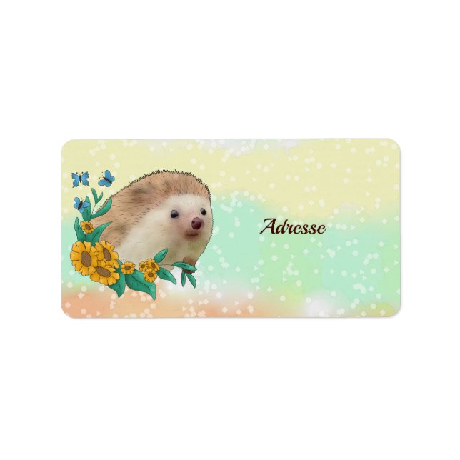 Igel im Blumenbeet Adressaufkleber (Vorne)