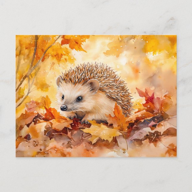 Igel im Herbst Blätter Aquarellmalerei Postkarte (Vorderseite)