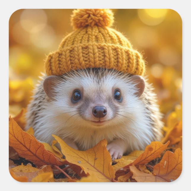 Igel im Herbst Quadratischer Aufkleber (Vorderseite)