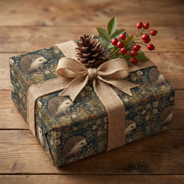 Igel im Wald William Morris-Stil Geschenkpapier (Von Creator hochgeladen)