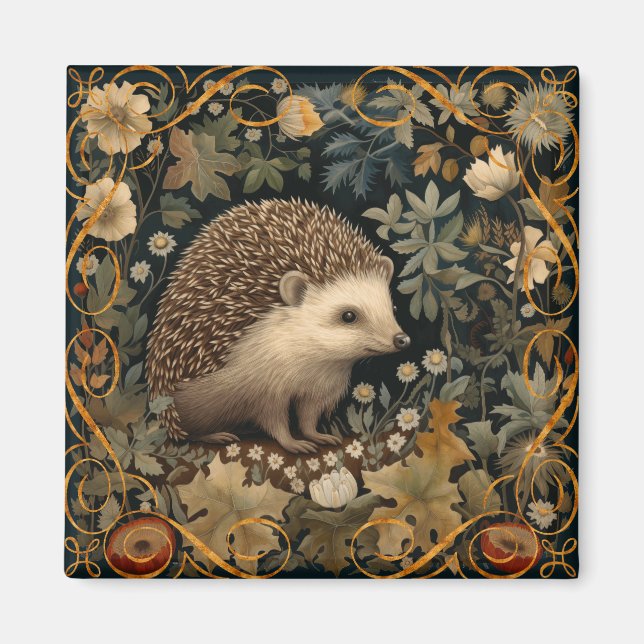 Igel im Wald William Morris-Stil Magnet (Vorne)