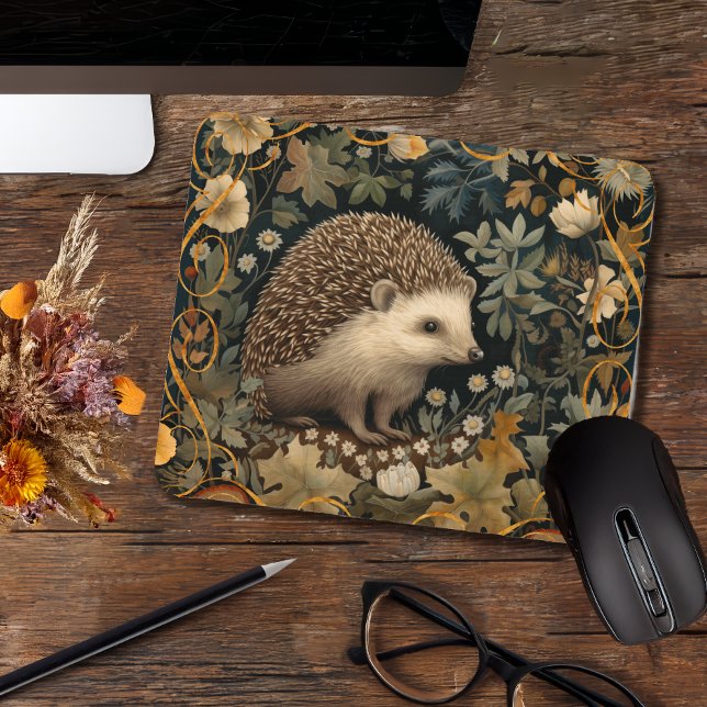 Igel im Wald William Morris-Stil Mousepad (Von Creator hochgeladen)