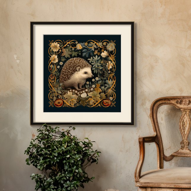 Igel im Wald William Morris-Stil Poster (Frame not included)